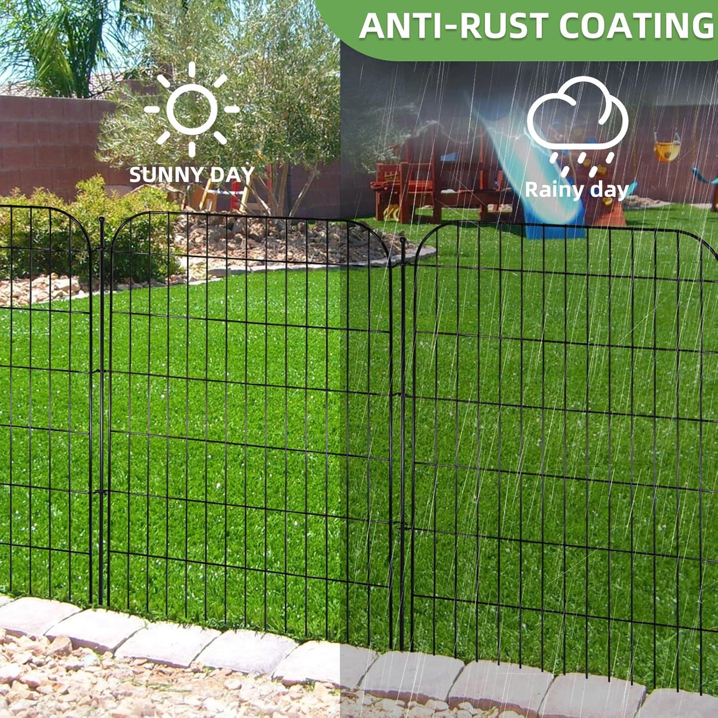 Decorative Garden Fence, 10 Panels 40 in(H) X 23.6 ft(L) Rustproof Metal Wire No Dig Dog Fence Outdoor for Yard, Temporary Tall Garden Fence Animal Barrier Decor for Yard & Patio