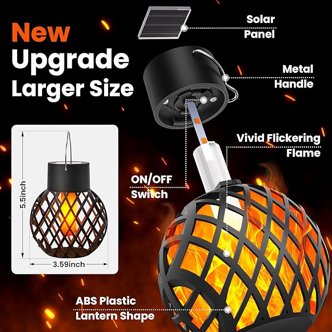 GIGALUMI Solar Lights Outdoor Waterproof,12 Pack Solar Hanging Lights with Flickering Flame,Outdoor Solar Lights for Yard,Patio,Tree,Camping,Christmas Decoration,New Upgraded Larger Lanterns