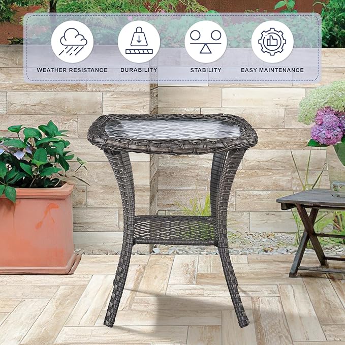 Swivel Patio Chairs sofa Set of 5 with 6" Thick Cushion - Wicker Outdoor Swivel Rocker Patio Chair ,Sofa/Glass coffee table, High Back Comfortable Outdoor Glider Chairs - Brown Wicker | Beige Cushions