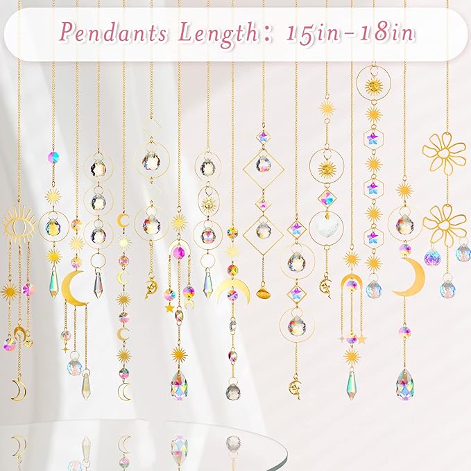 Ysleen 16 Pcs Crystals Suncatcher Colorful Hanging Sun Catcher for Window with Chain Pendant Ornament Prism Rainbow for Garden Wedding Valentine's Day Party Indoor Outdoor Decoration Gift(Rainbow)