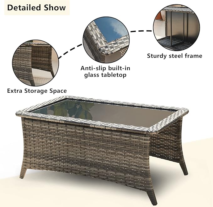 HUMMUH Outdoor Furniture Patio Furniture Set 7 Pieces Wicker Outdoor Sectional Sofa with Swivel Rocking Chairs,Patio Ottomans,Coffee Side Table