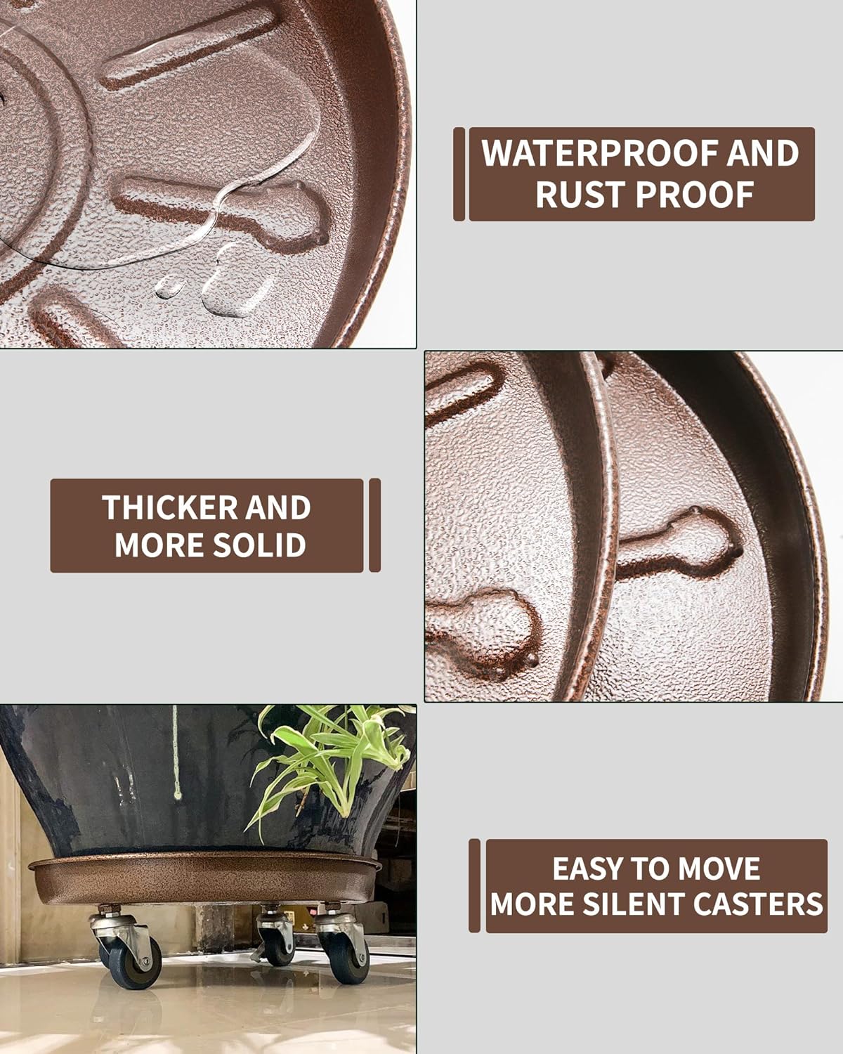 Heavy Duty Plant Caddy with Solid Rubber Wheels, Lockable, Increased Load Capacity, One-Minute Installation, Suitable for Indoor, Outdoor, Patio, Garden Settings, 20 Inches 1PACK, Bronze