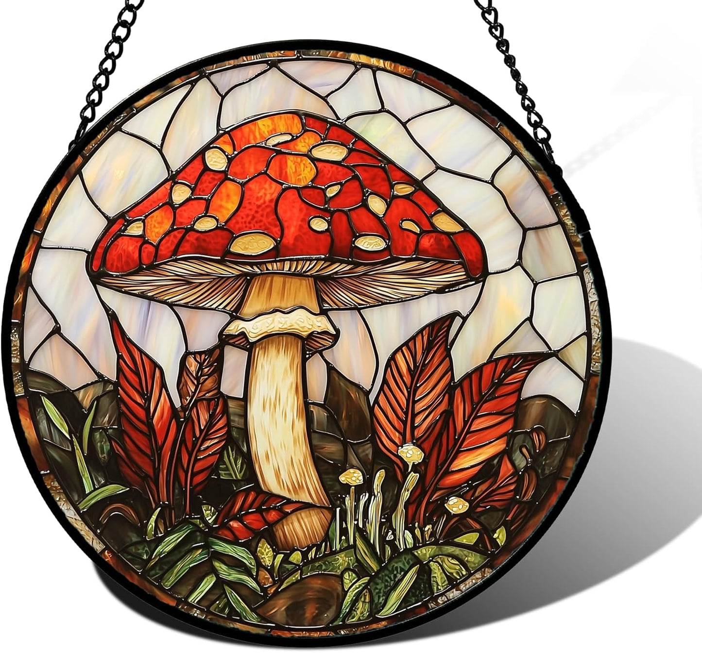 Stained Glass Window Hanging, Big Red Mushroom Suncatcher for Doors Home Sun Catchers Decoration and Christmas, Mother's Day Birthday Gifts for Women, Men, and Mom 11.8x11.8 in