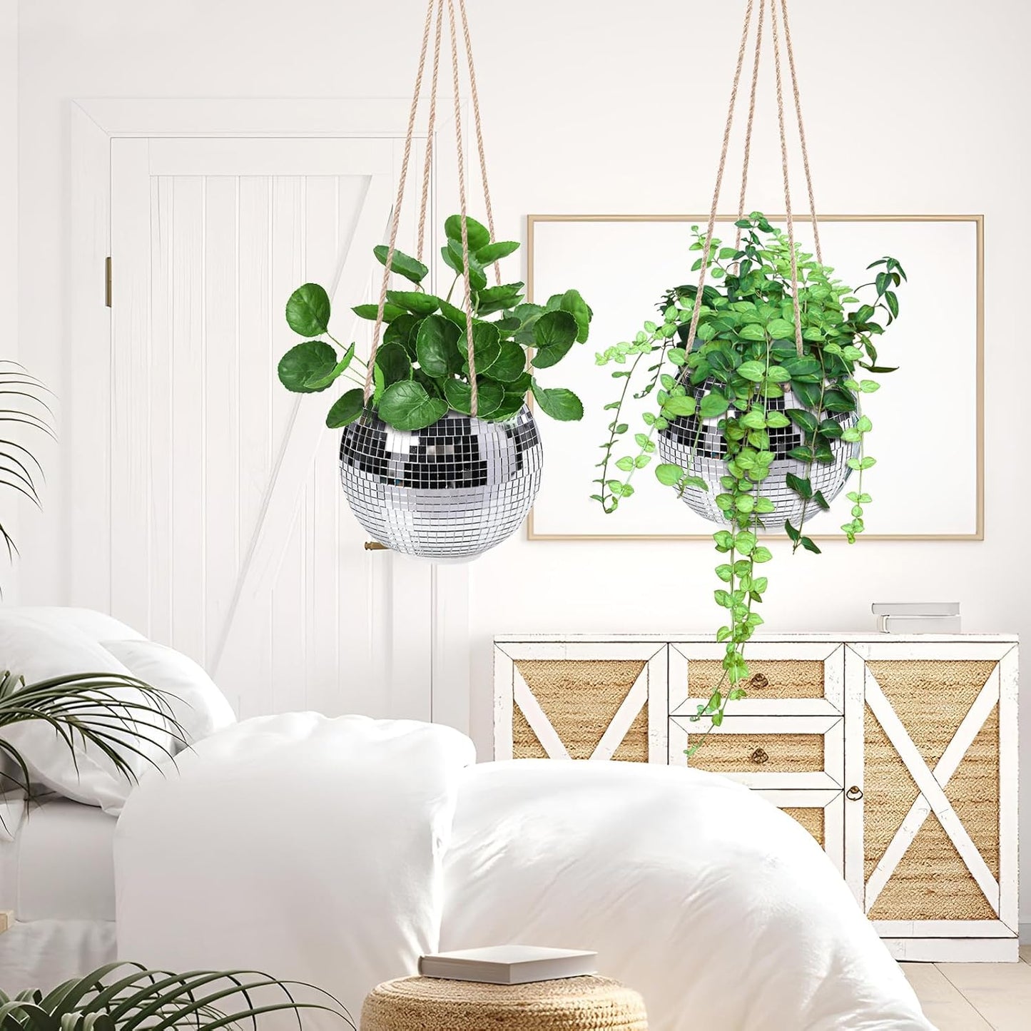 Hanging Planter Mosaic Garden Pot Small Flower Pot for Indoor Plant Disco Ball Hanging Planter with Drainage Sliver Check