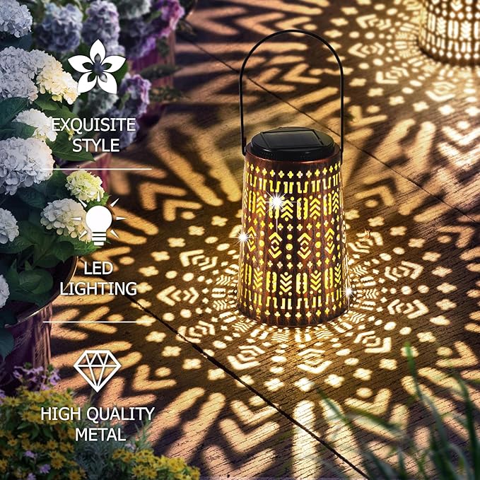 Solar Lanterns Outdoor Waterproof, Hanging Solar Lantern Garden Decor, Decorative Lights for Yard, Patio, Lawn, Porch, Unique Housewarming Gifts (Shabby Chic)