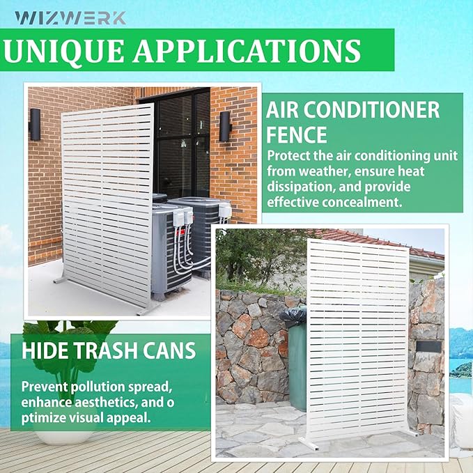 6FT Outdoor Metal Privacy Screen – Decorative Privacy Fence and Room/Garden Divider, Weather-Resistant Freestanding Panel with Stand, Durable Steel for Patio, Garden, Balcony, or Backyard