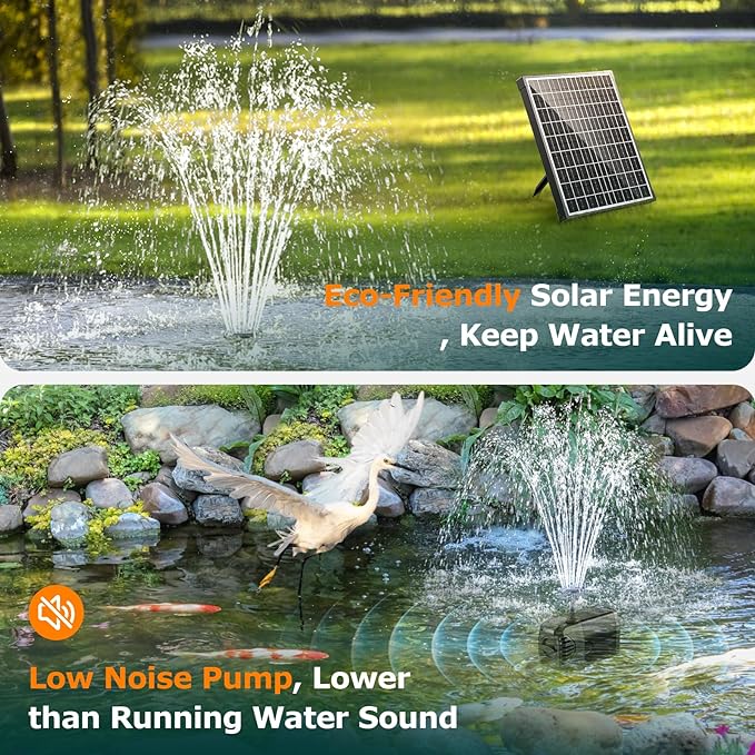 POPOSOAP Solar Fountain Pump, 20W Solar Powered Water Pump with 6.6FT Water Pipe, 320GPH Solar Pond Pump for Pond, Fish Tank, Yard and Wildlife Garden
