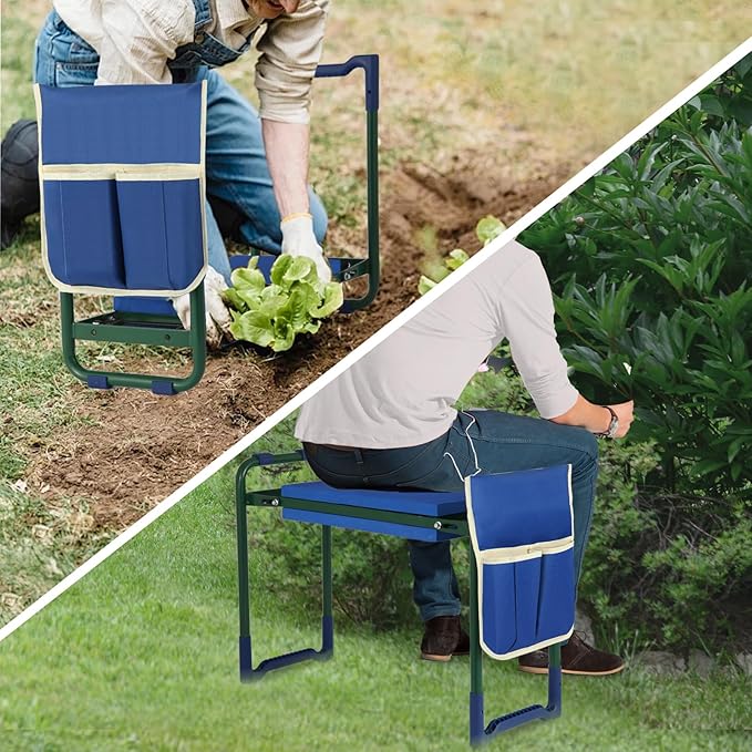 sancat Garden Kneeler and Seat with Thicker and Wider Soft Kneeling Pad,Foldable Heavy Duty Durable Garden Stool with Tool Bag, Portable Garden Bench,Gardening Gift for Women and Men sennior