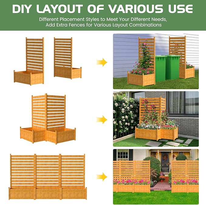 Air Conditioner Fence, Wood Decorative Fences with Planter Box, Outdoor Trash Can Privacy Screens for Outside, Pool Equipment Enclosure Panels 41" W x 73" H (1 Panel)