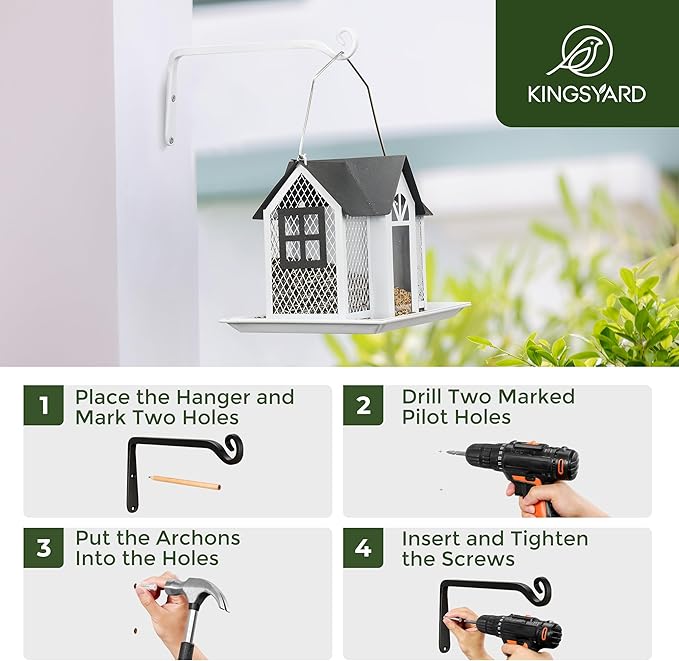 Kingsyard 2-Pack Wall Plant Hanger Outdoor - Heavy Duty Metal Hanging Bracket Hooks for Hanging Plant Bird Feeders Lanterns Wind Chimes Outdoor & Indoor, 15-Inch/White