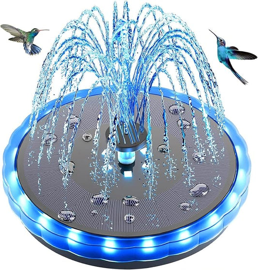 SZMP Solar Fountain, 4W Solar Powered Bird Bath Fountains with 4000 Battery, Color LED Lights, Outdoor Water Feature Fountain Pump with 7 Nozzle and 4 Fixers for Garden, Patio, Pond, and Pool