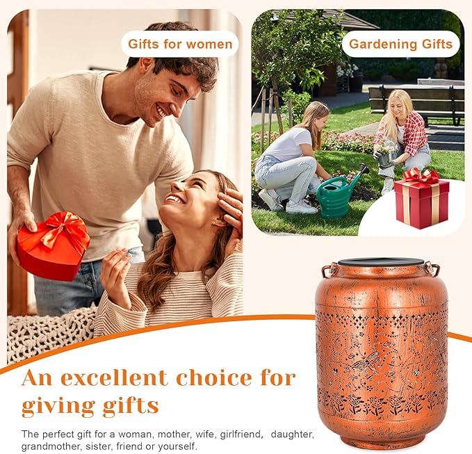 2Pack Dragonfly Solar Lanterns Outdoor Waterproof Garden Decor Birthday Gifts for Women Metal Hanging Solar Lights Light for Yard Patio Lawn Backyard Butterfly Gardening Gifts for Mom Grandma