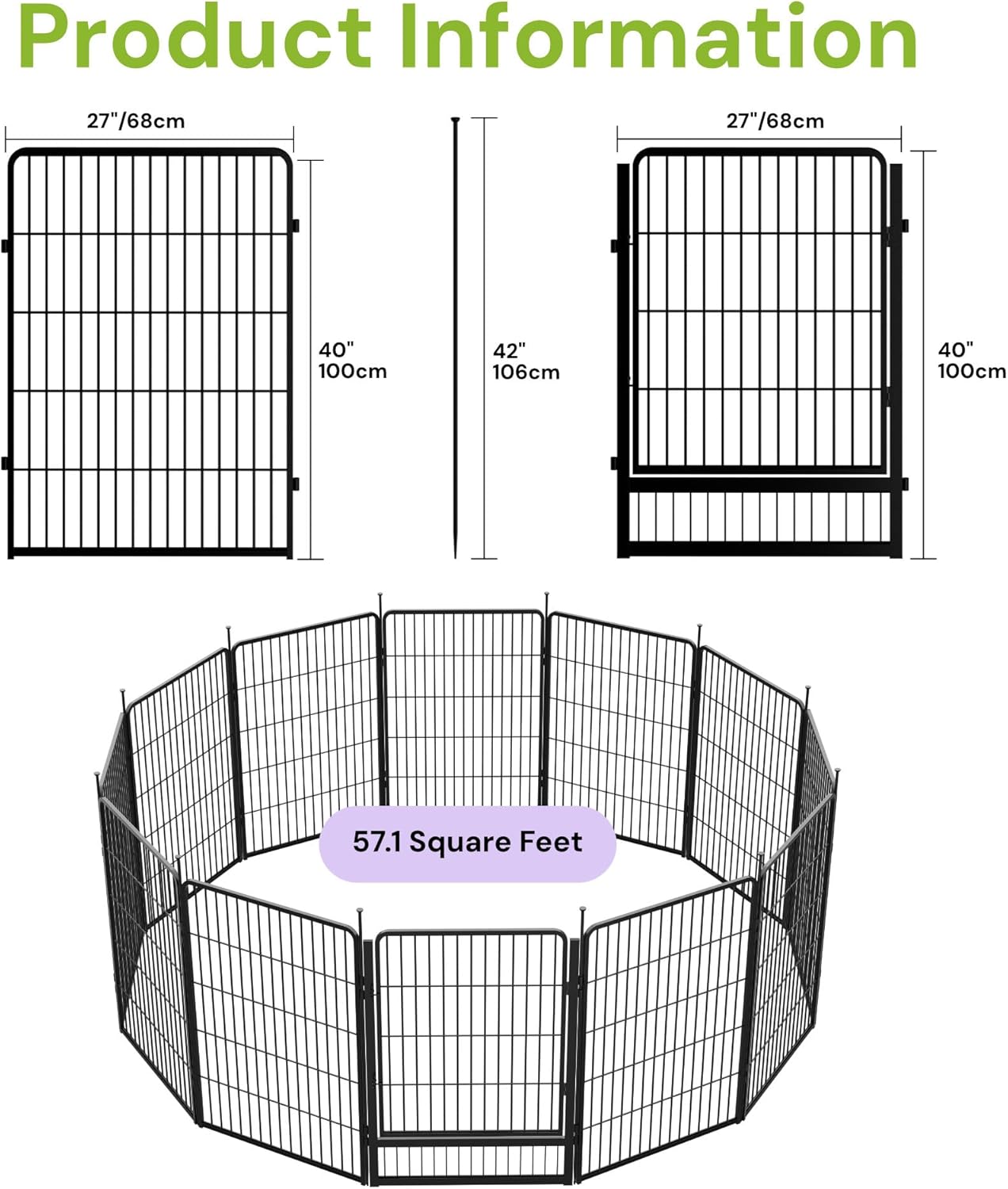 Decorative Garden Fence with Gate 40 in(H) x 26.8 ft(L) 12 Panels, Heavy Duty Metal Animal Barrier Fence for Yard, Flower Bed Fencing, Garden Border Fence, Easy Set Up, Black