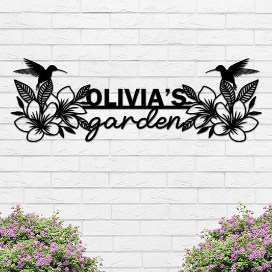Personalized Garden Signs Hummingbirds - Custom Metal Garden Sign, Outdoor Garden Signs Personalized with Name, Floral Pattern Garden Sign, Mother Day Grandma Sister Gifts