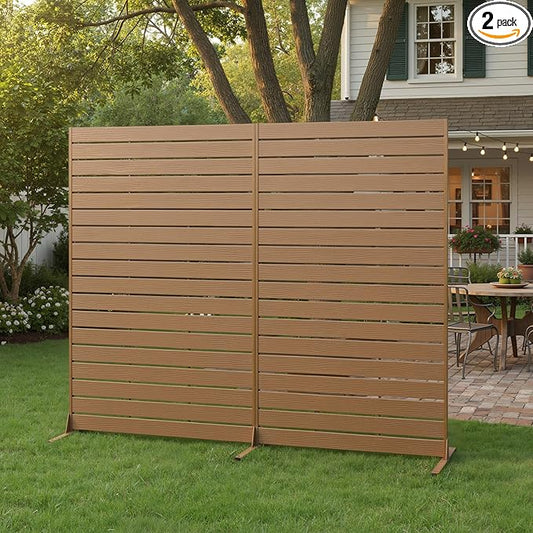 NicBex 2-Pack Outdoor Privacy Screen, 72" H Privacy Screen Freestanding Fence Panels with Metal Stand, HDPE Indoor Decorative Divider for Pool, Garden, Apartment, Bathroom, Brown