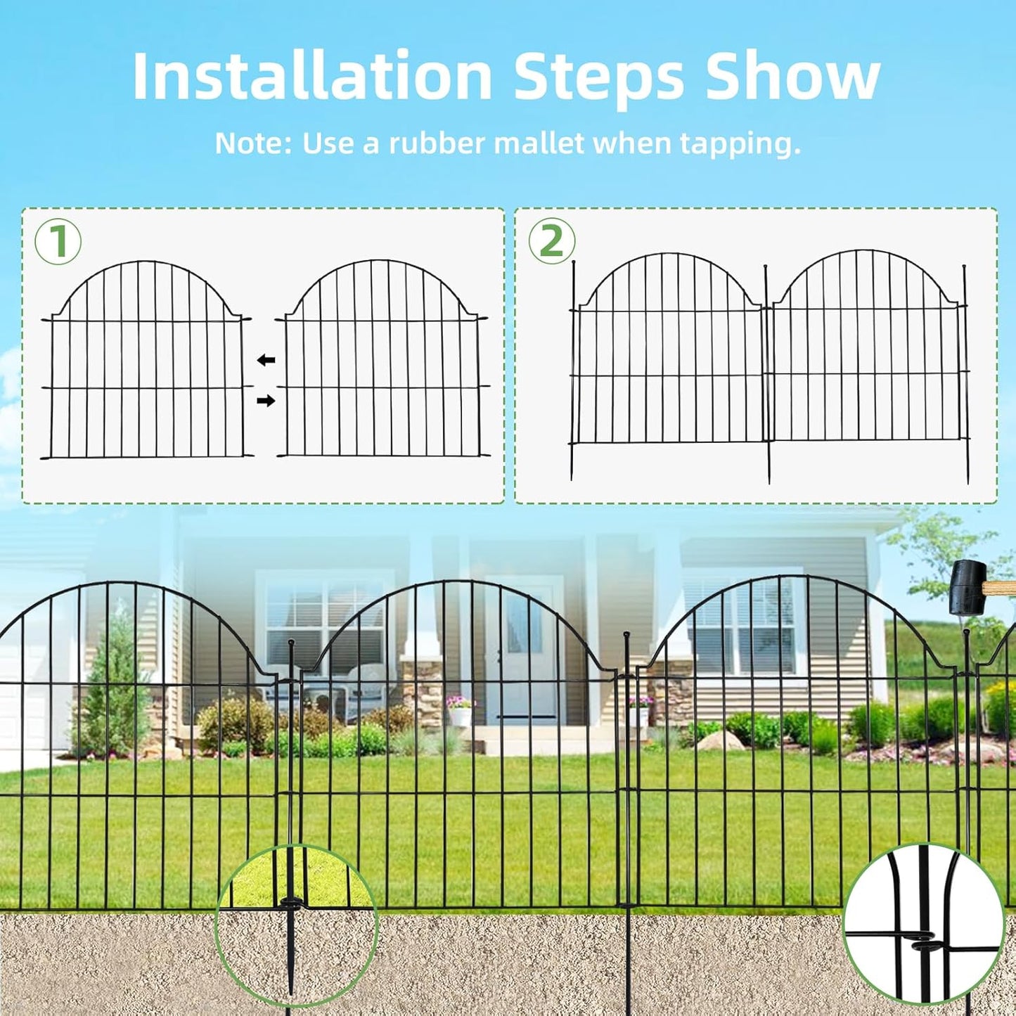 Decorative Metal Garden Fence 10 Panels, 24in (H) x 20ft (L) No Dig Dog Fence Outdoor for Yard, Temporary Rustproof Metal Wire Rabbit Dog Garden Border Fencing for Patio