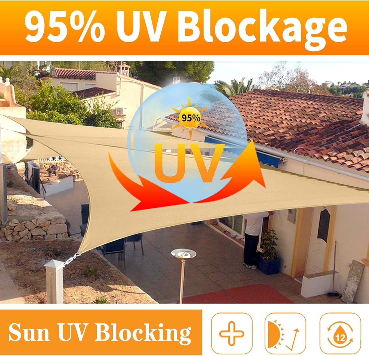 10' x 12' White Rectangle Sun Shade Sail SSP1212 Canopy Durable Fabric UV Block Awning,We Make Custom Orders