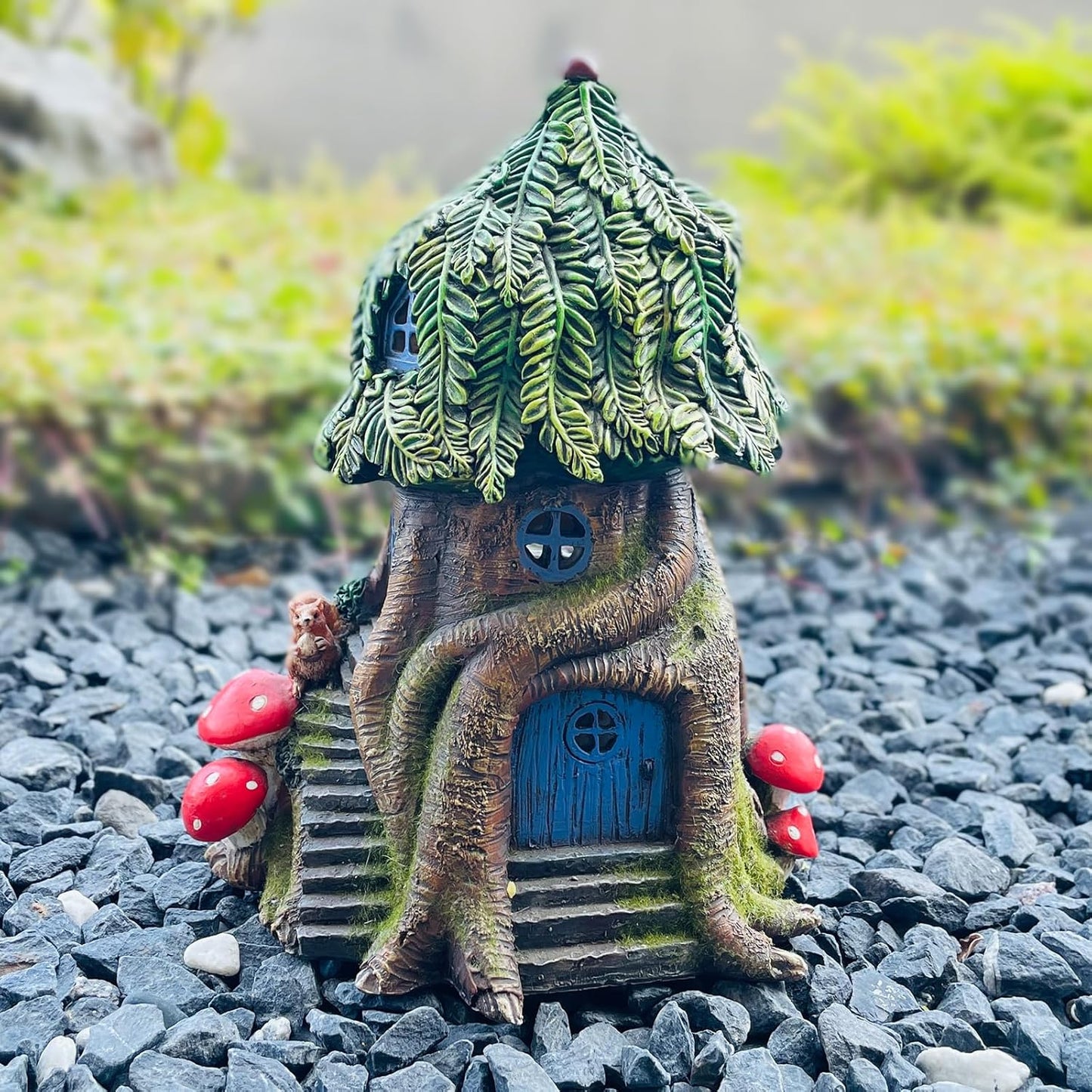 COWOS Solar Light Fairy Tree House, Fairy Garden House Statues,Tree House Figurines with Solar Light for Indoor Outdoor Art Decorations, Patio Yard Lawn Ornaments Gift
