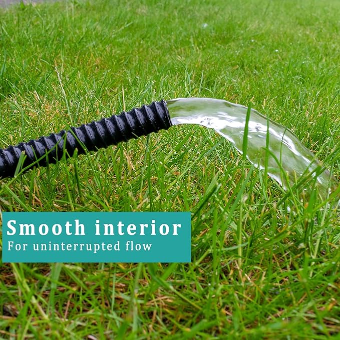 Pond Tubing ID 1/2” × 50ft Black Corrugated Flexible Reinforced Waterfall Pond Tube Sump Pump Hose, Non-toxic & Kinkproof (50 ft, 1/2" ID)