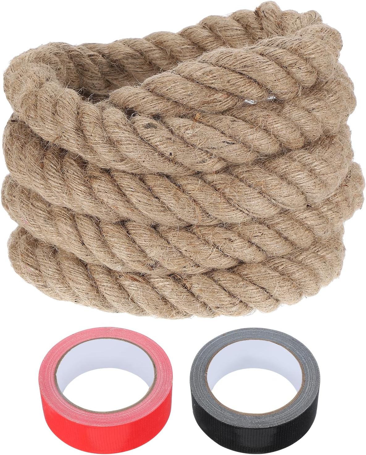 MECCANIXITY Jute Rope 1.4 Inch x 10ft, Thick Twine Rope Ropes Braided Jute Twine Natural Brown Burlap Cord String Heavy Twisted with Tapes for Decorative Crafts Railing Swing Tug of War
