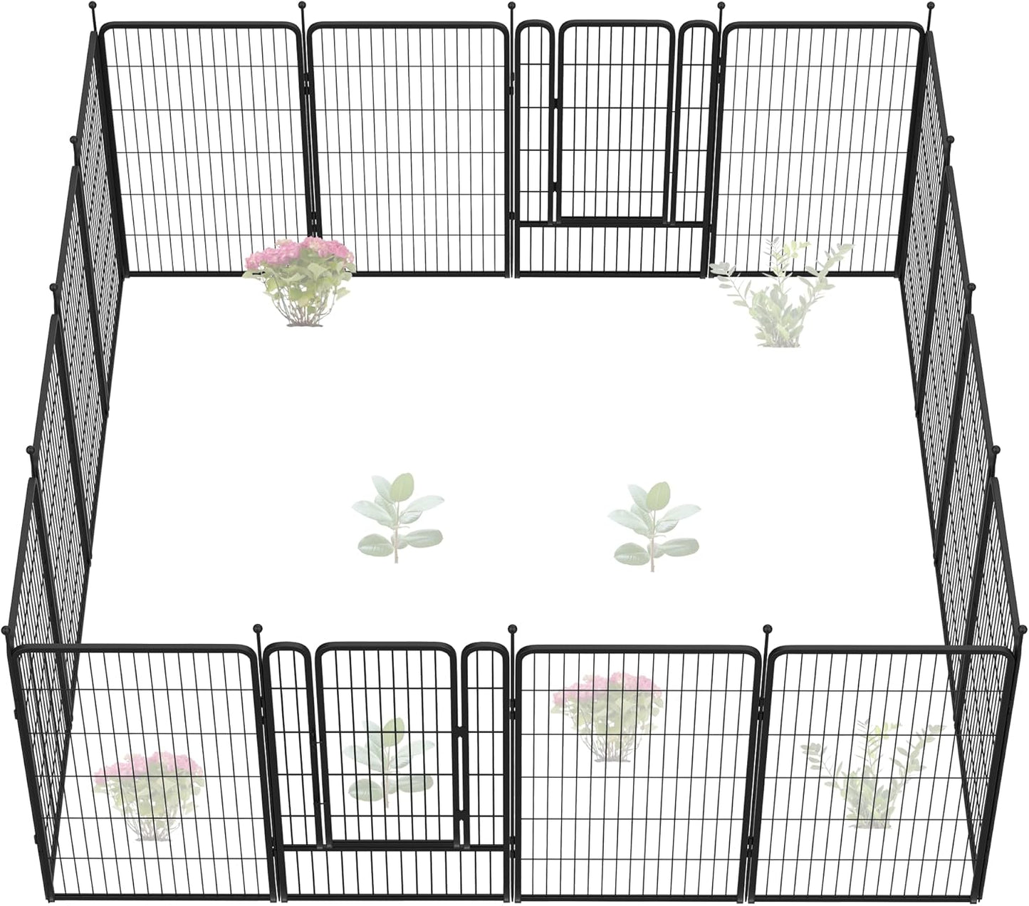 FXW Garden Fence Outdoor for The Yard – 45in(H) x 36.4ft(L) Heavy Duty Metal Animal Barrier for Dog and Rabbit, Decorative Dog Fence, 16 Panels, Black