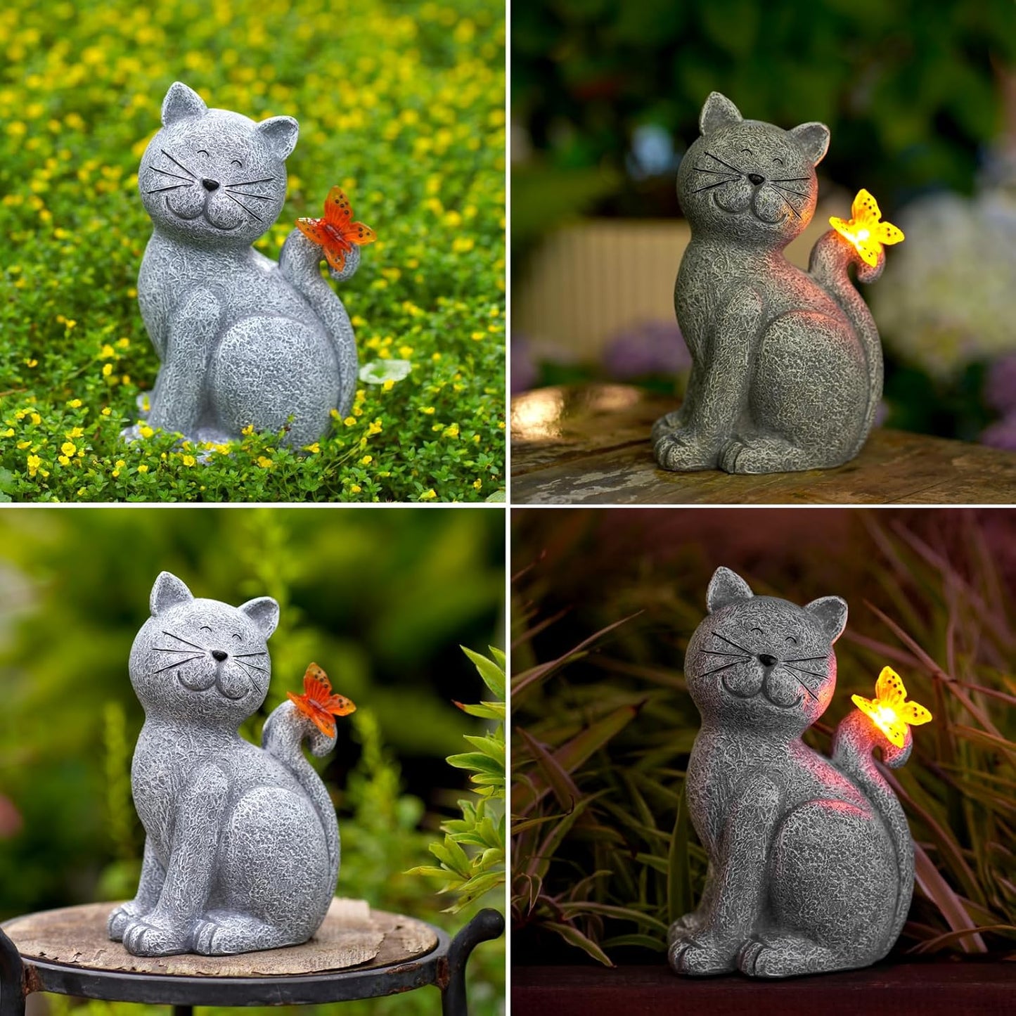 Nacome Cat Outdoor Statues for Garden: Outside Decor with Butterfly Clearance for Yard Art Lawn Ornaments Porch Patio Balcony Home House - Birthday Gifts for Grandma Mom Women