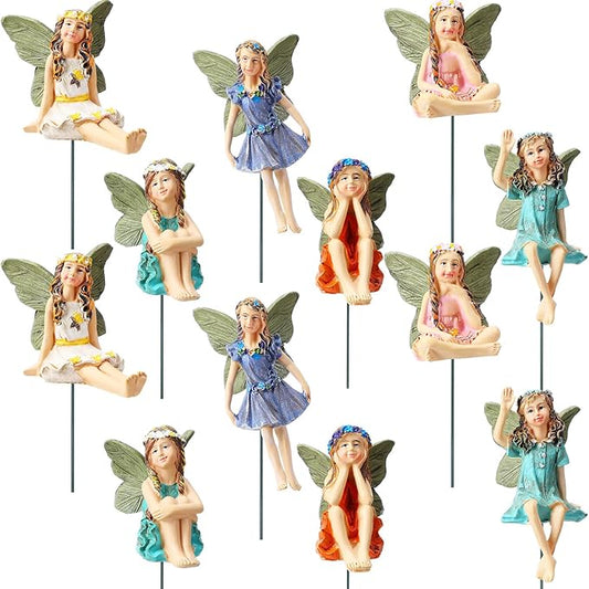 Bucherry 12 Pieces Garden Mini Fairies Figurines Miniature Fairy Sculpture Decoration Tiny Garden Accessories for Home Outdoor Yard Lawn Flower Pot Decor(Elegant)