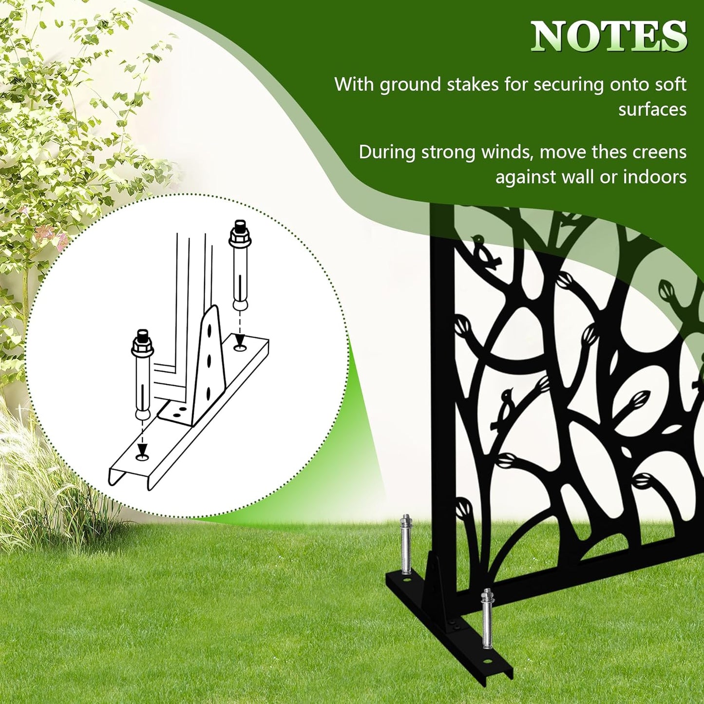 Metal Privacy Screens 72" H Outdoor Privacy Screens Panels Outdoor and Indoor Bird Pattern Divider with Freestanding Decorative for Balcony Patio Garden Room Divider, Black