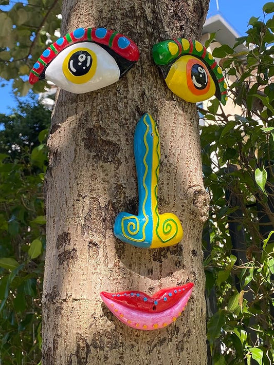 Tree Faces Decor Outdoor, Cute Tree Decorations Outdoor Faces Colorful Funny Outdoor Tree Faces Decor Creative Faces for Trees Garden Yard Tree Art Unique Tree Face