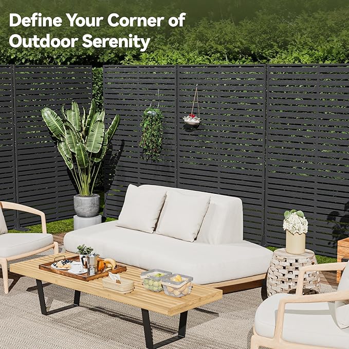 Privacy Screen Outdoor Freestanding Fence Panel, 72" H×47" W HDPE Decorative Screen Panel with Stand & 6 Panel, Air Conditioner Fence, Privacy Panels for Patio, Balcony, Garden, Backyard