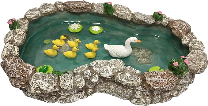 GlitZGlam Duck Pond -Mother and Ducklings! A Miniature Duck Pond for a Miniature Fairy Garden and Miniature Garden Accessories