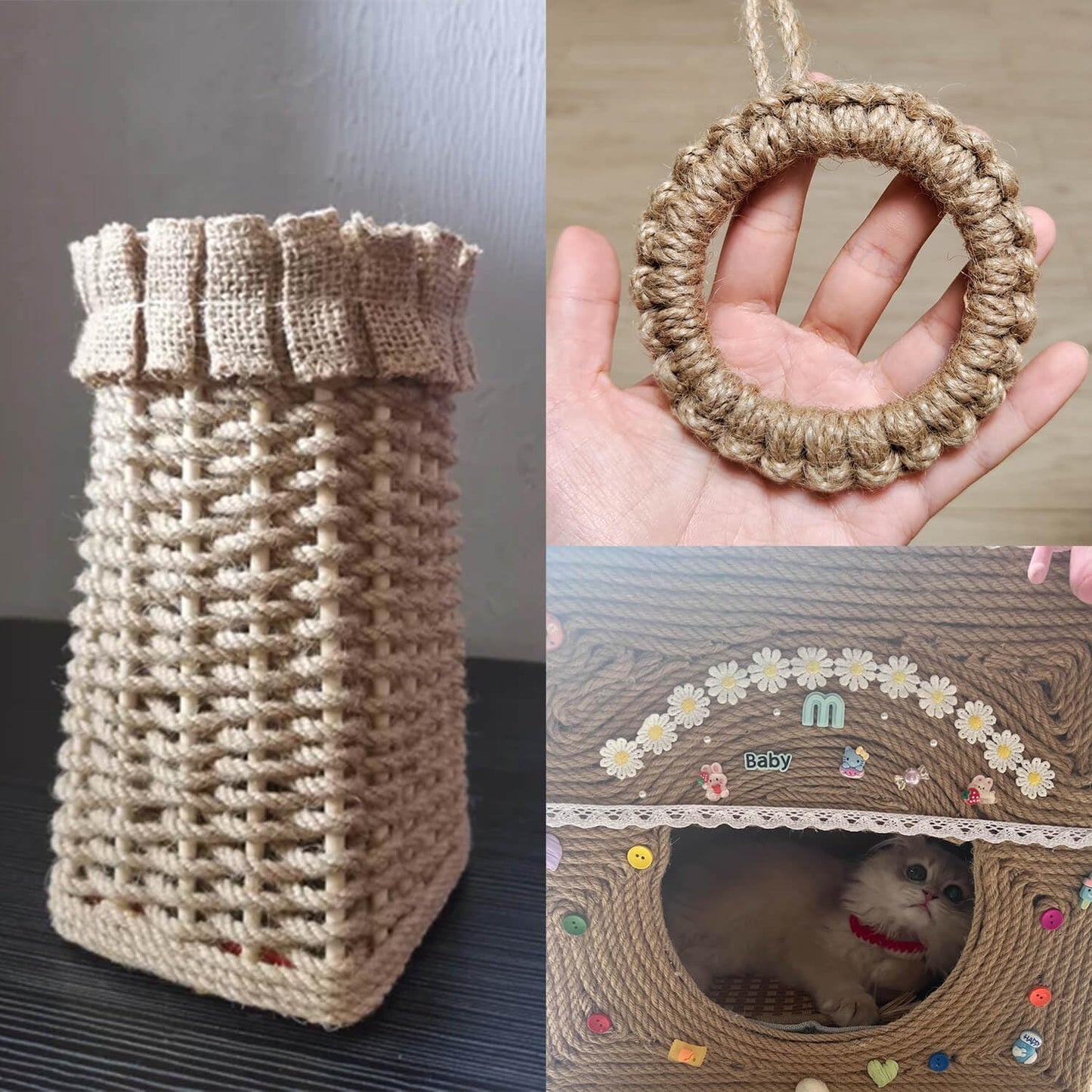 2-Pack Natural Jute Twine Rope, 4mm x 656ft Heavy Duty & Eco-Friendly - for Crafts, Gardening, Cat Scratching Post, Bundling & Hanging, 328Feet/Roll