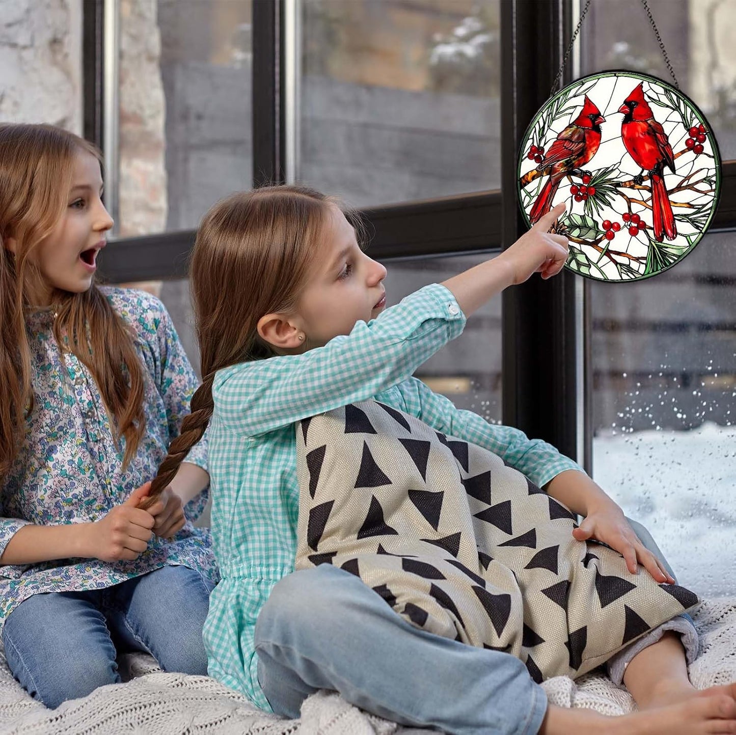 Cardinal Sun Catcher Stained Glass Window Hanging Cardinal Decor Lovers Gifts for Women Handmade Sun Catcher Decoration for Garden Home Housewarming Gifts