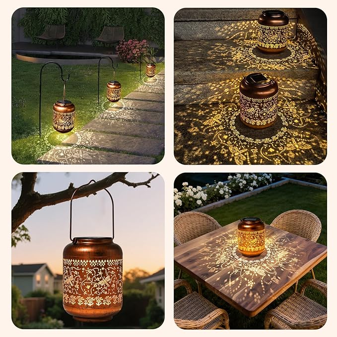 2Pack Dragonfly Solar Lanterns Outdoor Waterproof Garden Decor Birthday Gifts for Women Metal Hanging Solar Lights Light for Yard Patio Lawn Backyard Butterfly Gardening Gifts for Mom Grandma