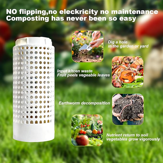 In-Ground Worm Farm Compost Bin with Holes and lid, mini Garden vermicomposting bin for composting Kitchen Food Waste, Suitable for Gardening and Vegetable Patches