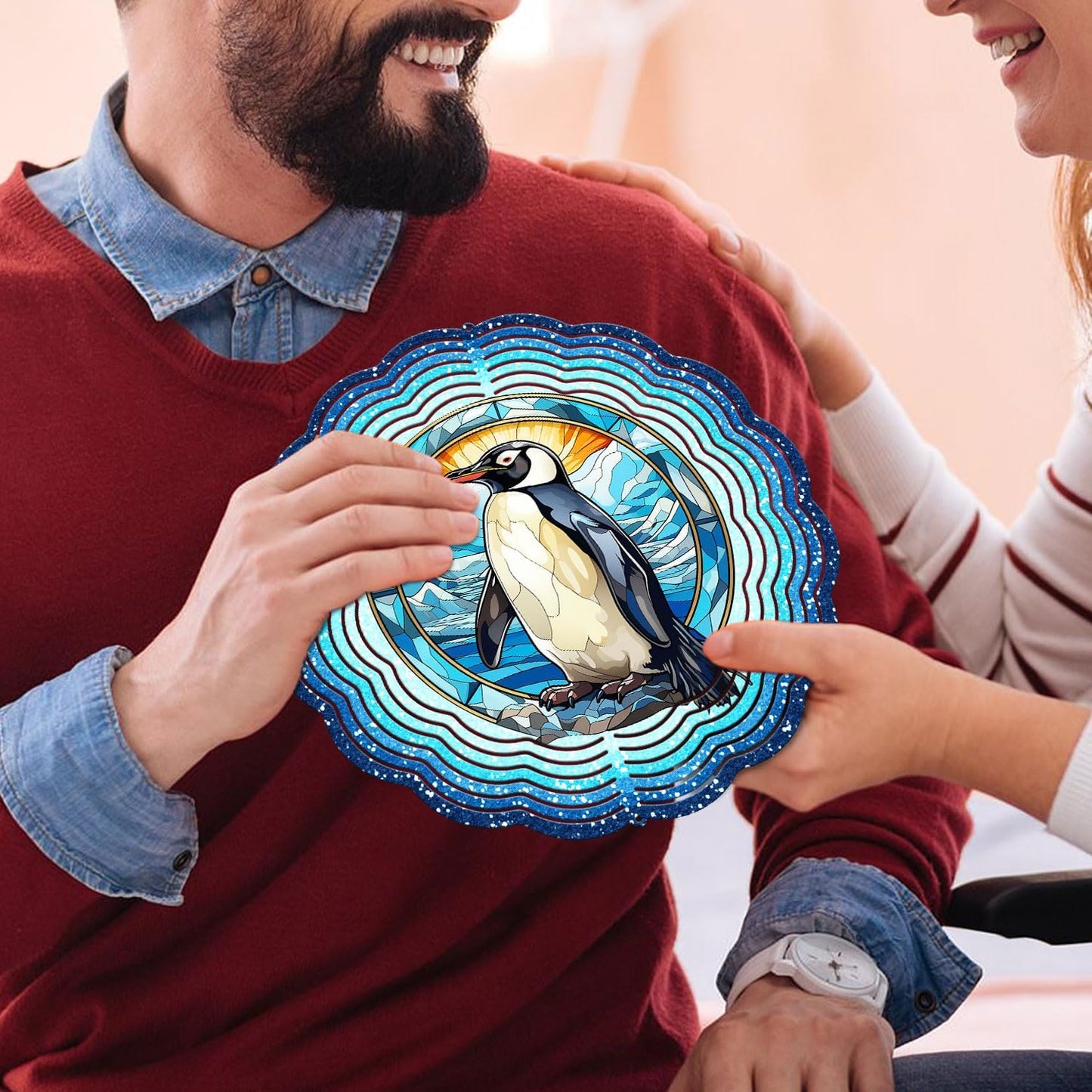 Penguin Yard and Garden Wind Spinner, Unique 3D Hanging Penguin Wind Spinner