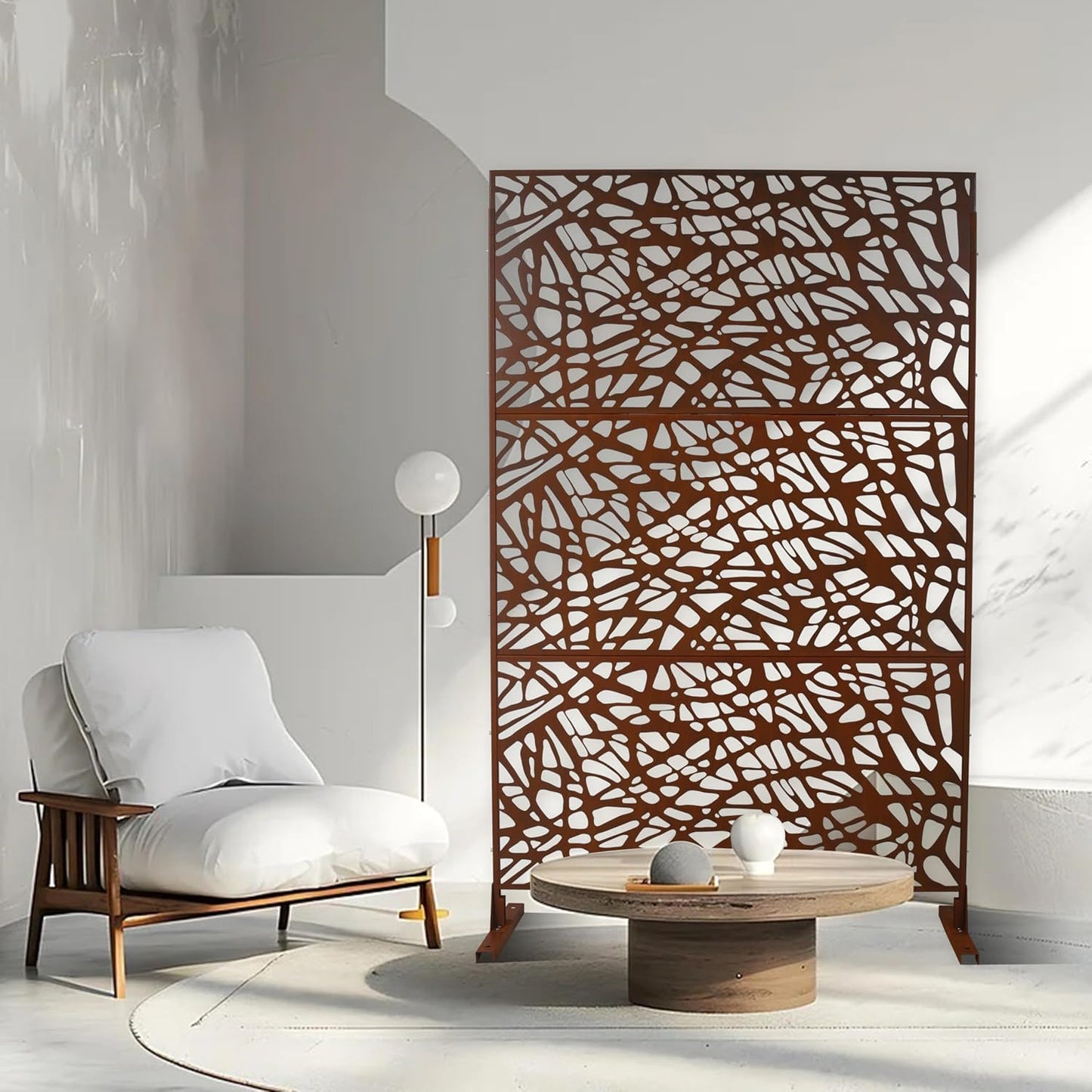 Metal Privacy Screens 76" H Outdoor Privacy Screens Panels Outdoor and Indoor Branch Pattern Divider Freestanding Decorative for Balcony Patio Garden Room Divider, Rust Red