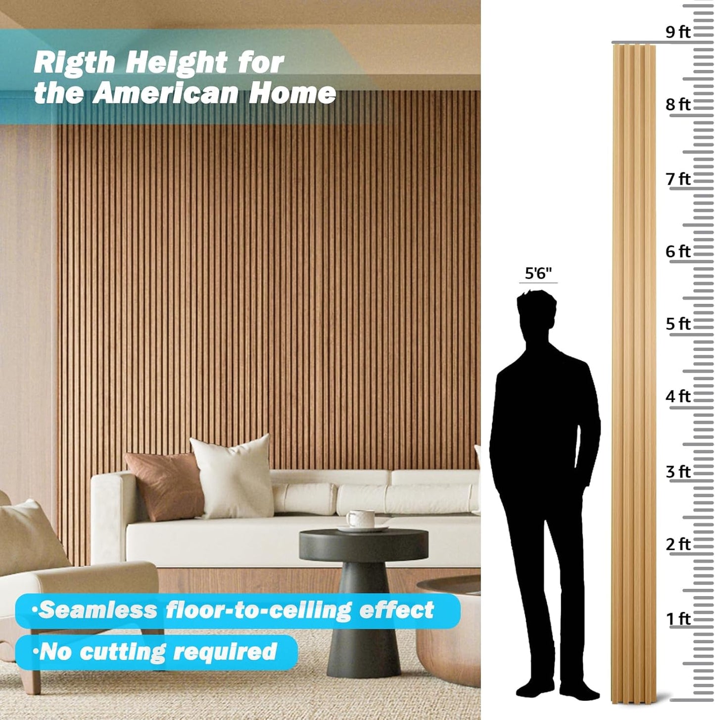 Art3d Slat Wood Wall Paneling for Interior and Ceiling Decoration - Pack of 4pcs + 1pc End-Trim, Size 108 x 5.7in.- Oak