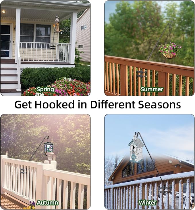 Deck Hook-Deck Railing Plant Hanger Outdoor,Bird Feeder Hanger for Deck Railing W/Non-slip Pads, Fence Shepherds Hooks Bracket for Hanging Hummingbird Feeder,Planter,Flower Baskets-360°Rotating Pole