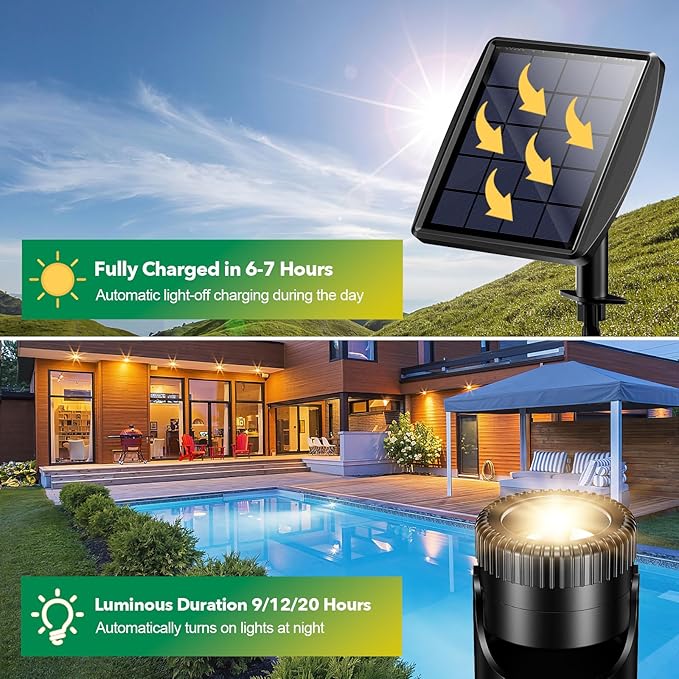 POPOSOAP Solar Pond Lights, 3-in-1 Warm White Underwater Pond Lights, IP68 Waterproof LED Landscape Spotlights for for Pond, Garden, Patio, Fountain, Pool, Waterfall Decoration(3 Head Lamp)