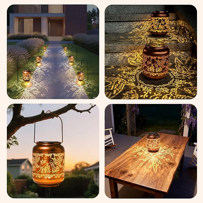 Hummingbird Solar Lanterns Outdoor Waterproof Birthday Gifts for Women Garden Decor Metal Hanging Solar Lights for Yard Hummingbird Thanksgiving Christmas Gardening Gifts for Mom Grandma