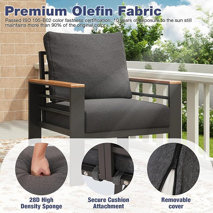 Aoxun Aluminum Patio Furniture Set 4 Seats, Oversized Outdoor Sectional with Washable Cushions, Coffee Table and Waterproof Cover, Patio Conversation Sets for Porch, Balcony, Deck