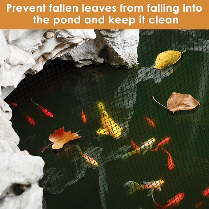 PACETAP Pond Netting Kit 10 x 10 Ft for Leaves, Heavy Duty Koi Pond Cover, Pool Protective Cover Netting with Stakes Protecting Koi Fish from Birds, Cats, Predators