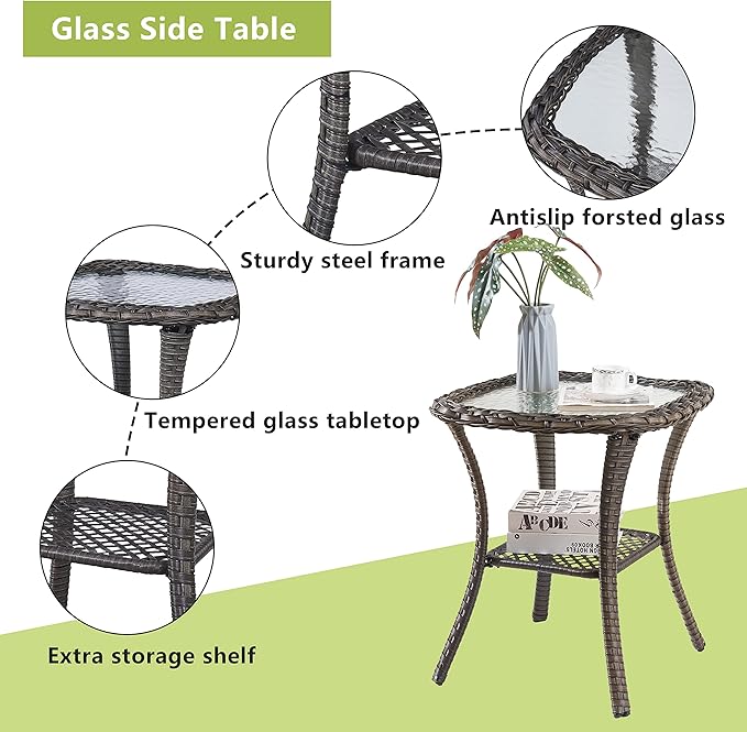 Rilyson Outdoor Patio Swivel Rocker Chairs Set of 2, Waterproof Wicker, High Back, Deep Seating, Wide Armrest, Upgraded 6 inch Thick Cushions, Side Table, Ideal for Deck Porch Yard, Mixed Grey-Grey