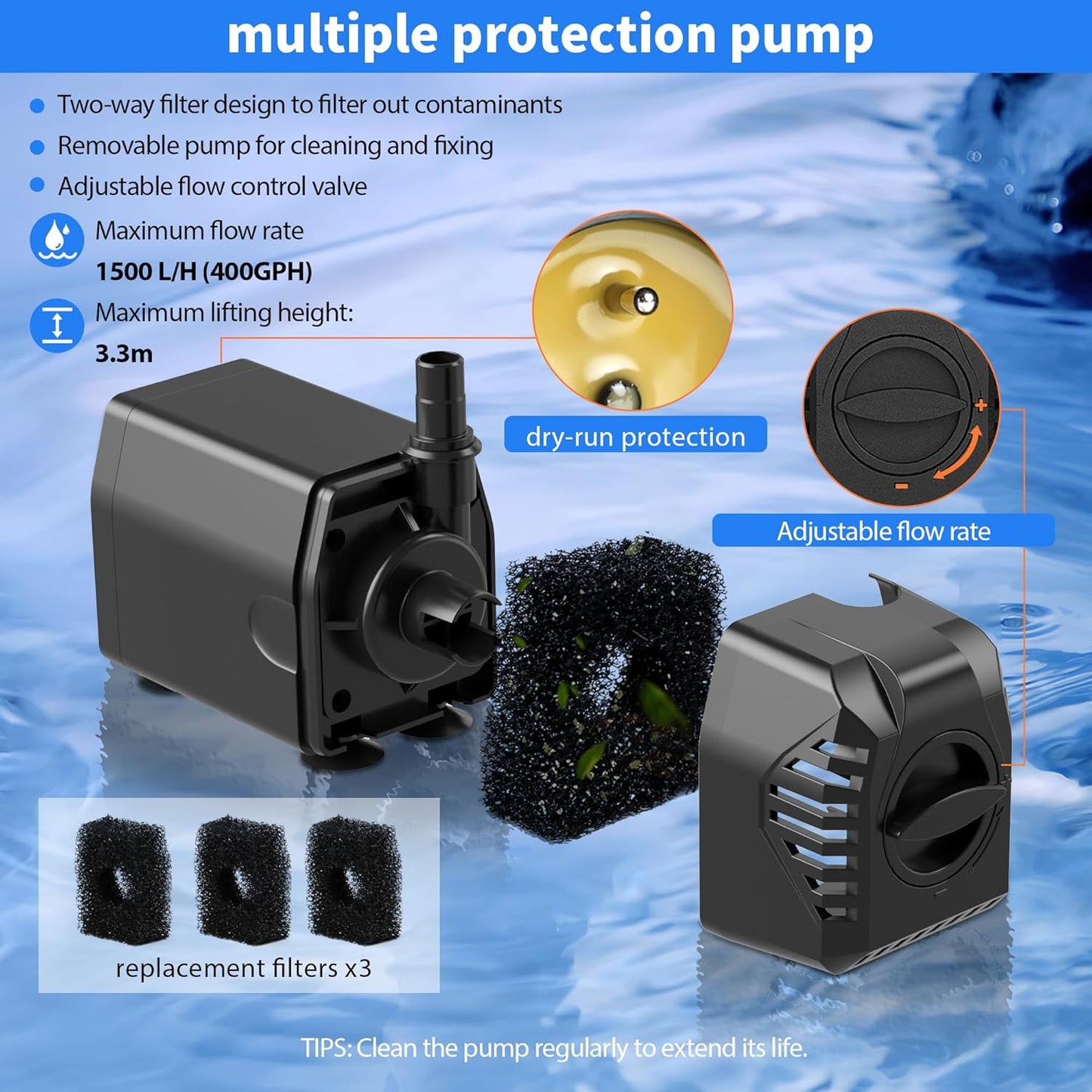 Biling Solar Fountain Pump with 35W Efficient Panel, Solar Fountain Pump with 450GPH Flow High Speed, Fountain with PVC Tubing 4 Nozzles Accessories for Waterfall, Ponds, Wildlife Garden