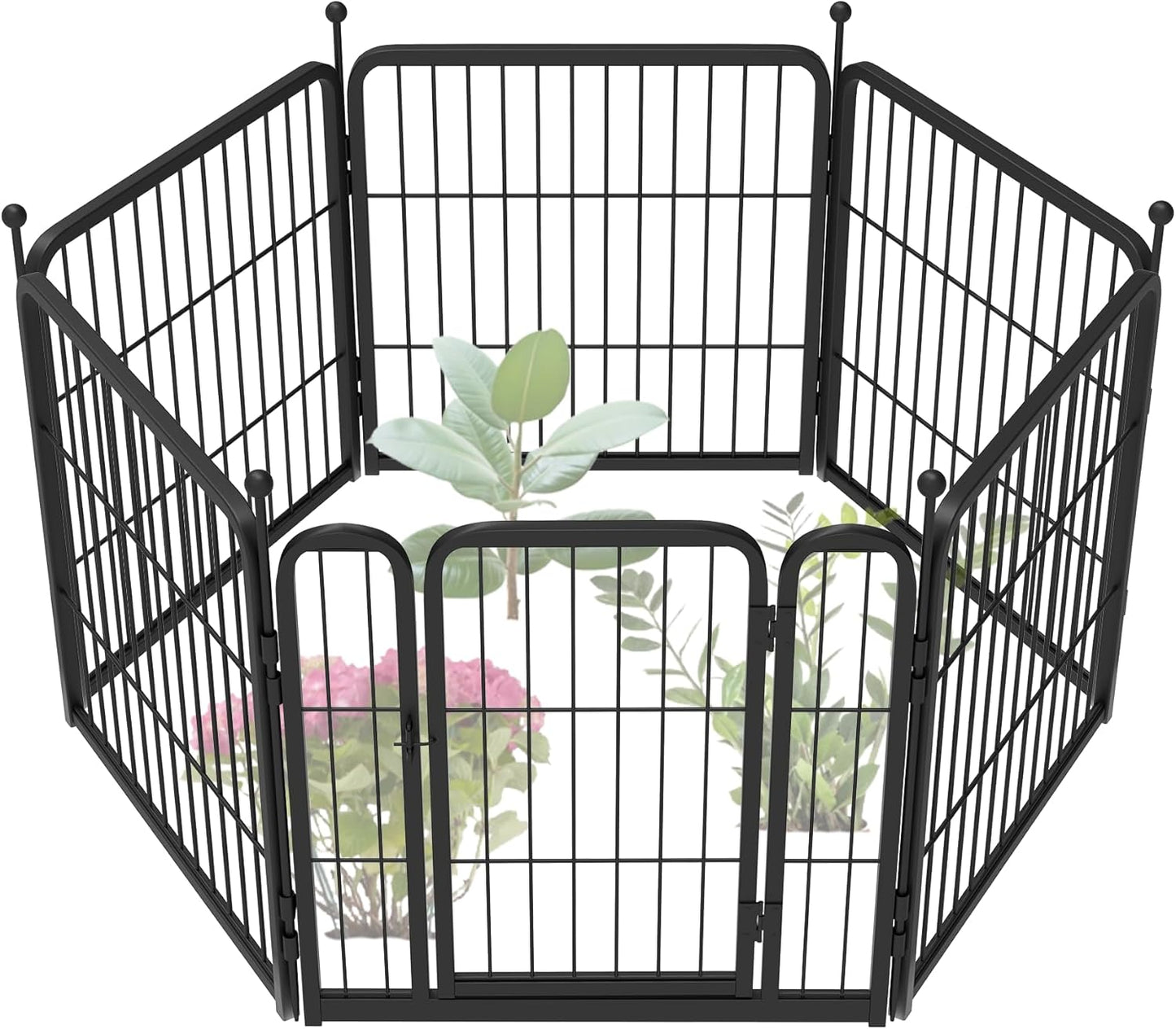 FXW Garden Fence Outdoor for The Yard – 24in(H) x 11.4ft(L) Heavy Duty Metal Animal Barrier for Dog and Rabbit, Decorative Dog Fence, 6 Panels, Black