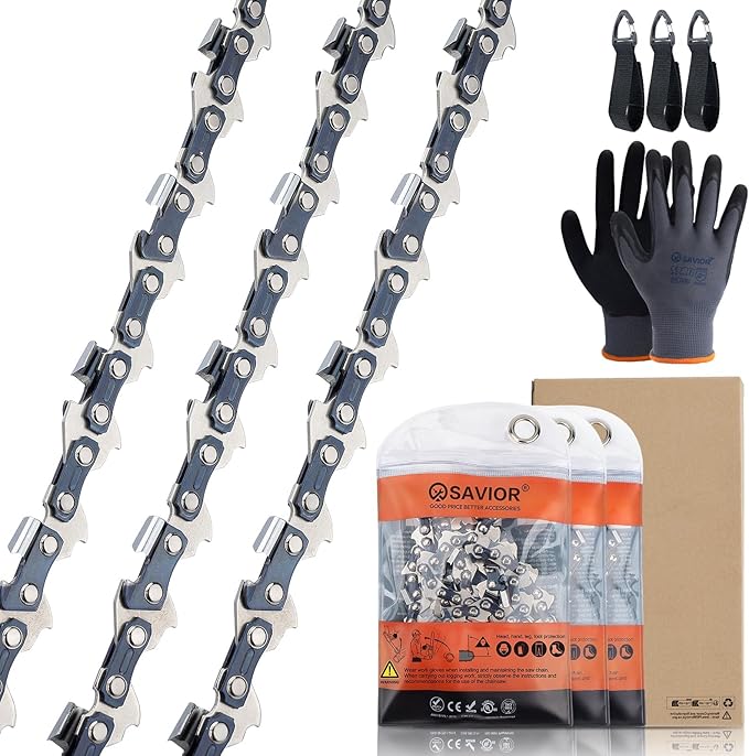 Savior 61PMM3 50 14 Inch Chainsaw Chain, 3/8" LP Pitch, 043" Gauge, 50 Drive Links Replace 36100050050 R50 Chainsaw Chain for 14-Inch Guide Bars, Fits MS170 MS171 MS180 MS181 MS193T MS194T (3 Pack)