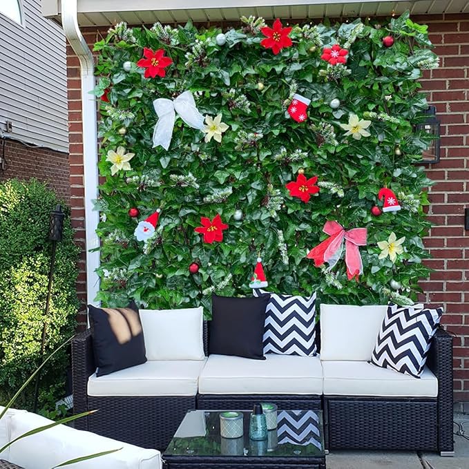 Expandable Fence Privacy Screen for Balcony Patio Outdoor,Decorative Faux Ivy Fencing Panel,Artificial Hedges (Single Sided Leaves) (1, Christmas-Ivy)