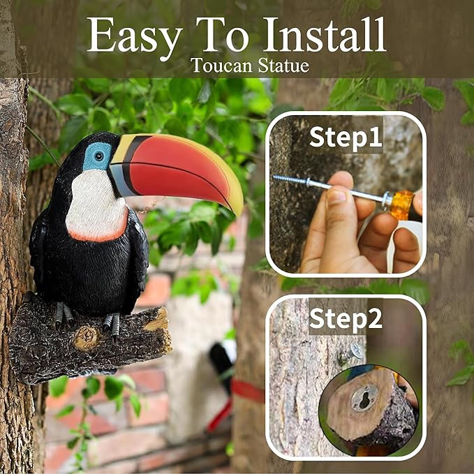 Toucan Tree Hugger Tree Decor Hanging Garden Statue 11.4 Inches High Multicolor Resin Tropical Animal Lawn Exotic Bird Sculpture Tree Decoration for Lawn Porch Yard Patio (Style2)