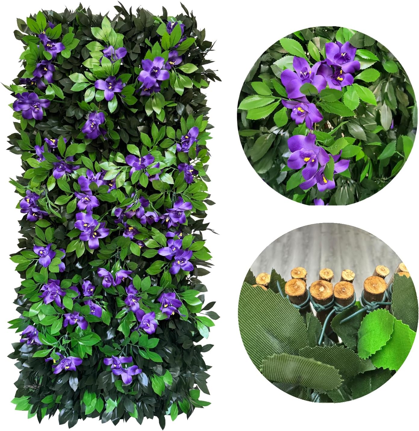 Expandable Fence Privacy Screen for Balcony Patio Outdoor,Decorative Faux Ivy Fencing Panel,Artificial Hedges (Single Sided Leaves) (4, Branches -Purple Fowers)